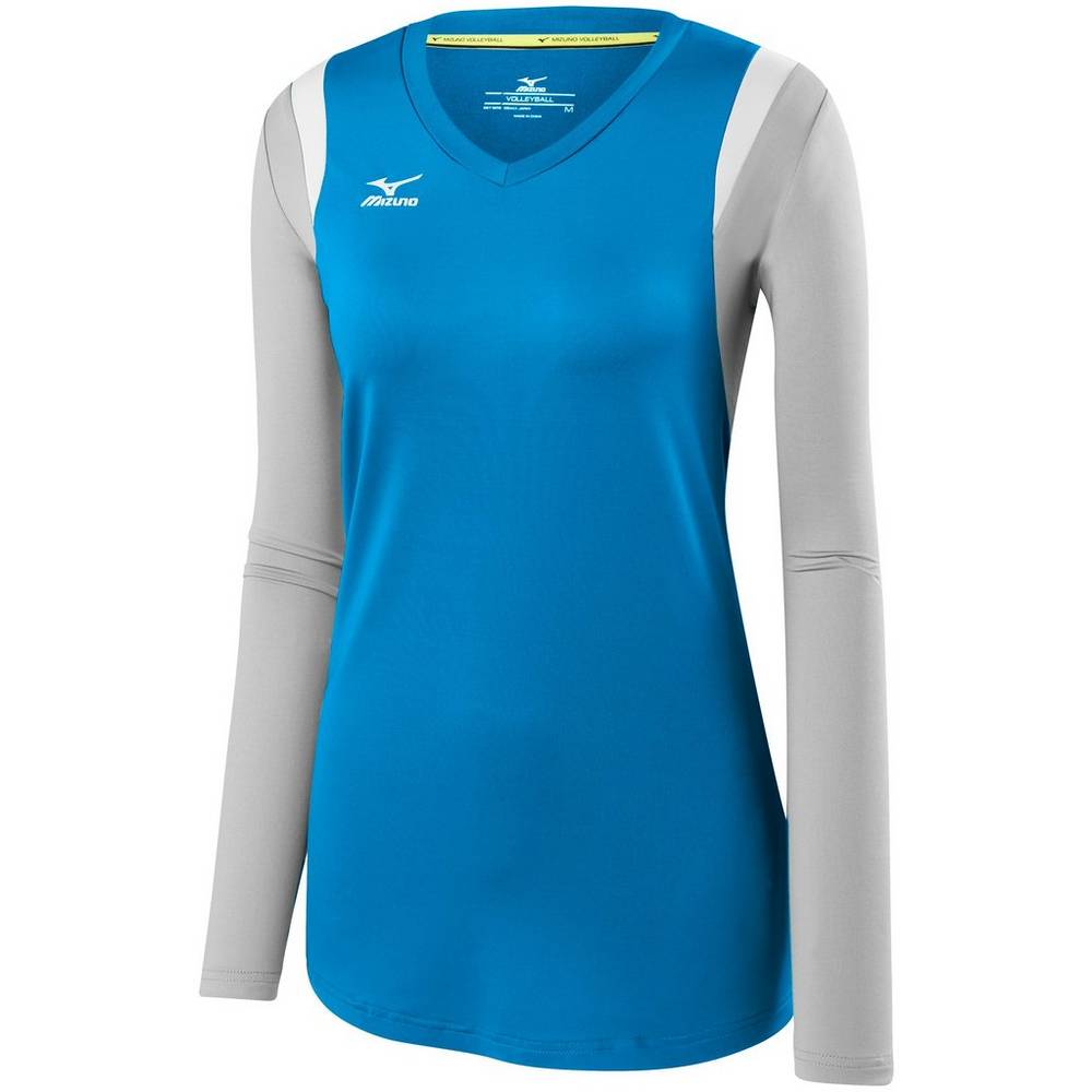 Camisas Mizuno Voleibol Balboa 5.0 Long Sleeve - Mulher - Azuis/Prateadas - ASHUE6035